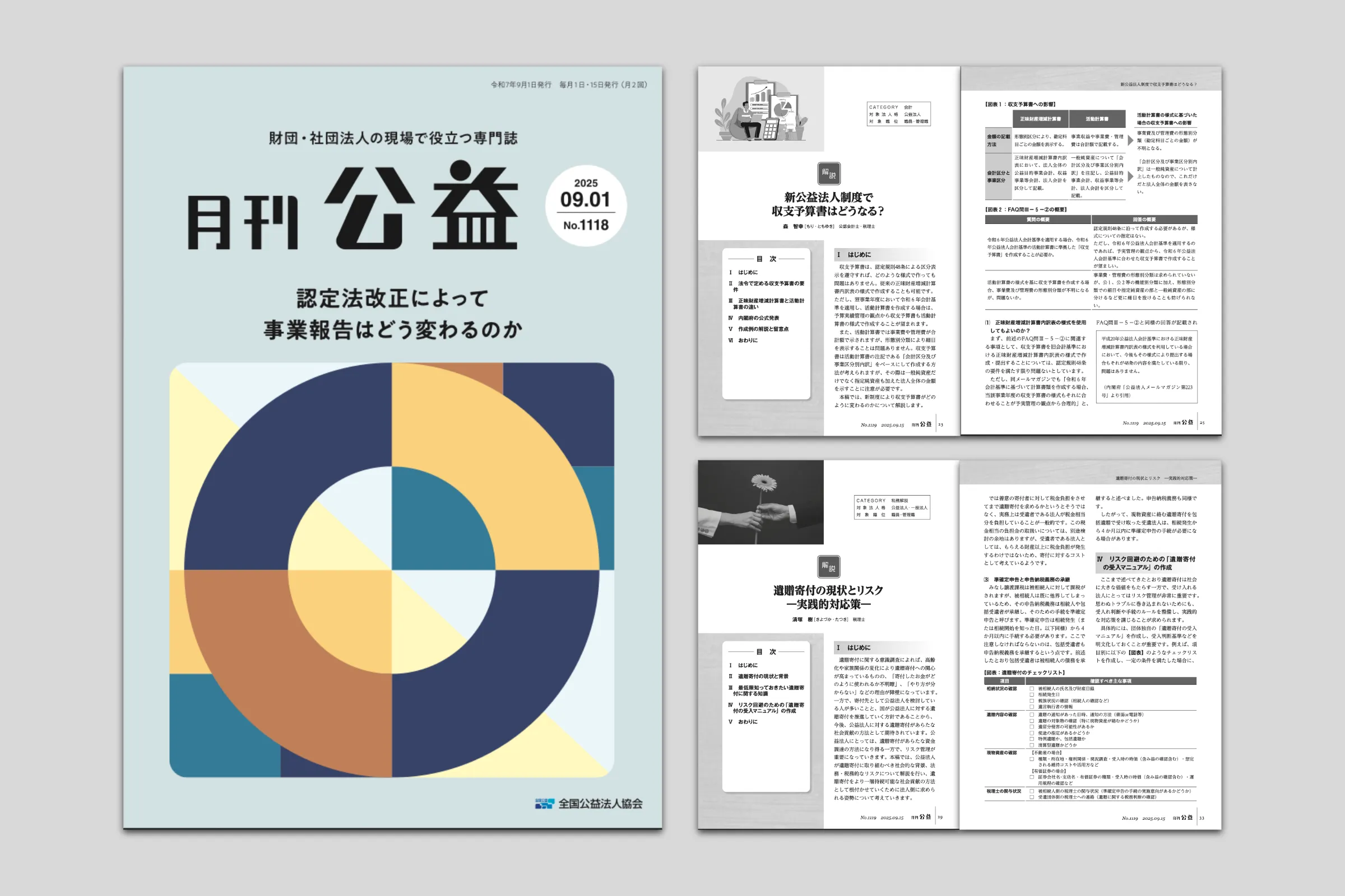 月刊公益 実際の紙面 - 認定法改正による事業報告の変更点など専門記事を掲載